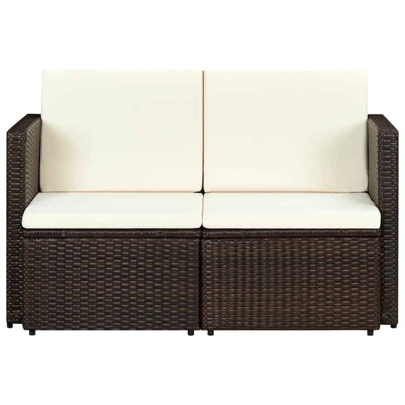 vidaXL 2-Seater PE Rattan & Steel & Foam & Polyester Sofa in Brown & Cream
