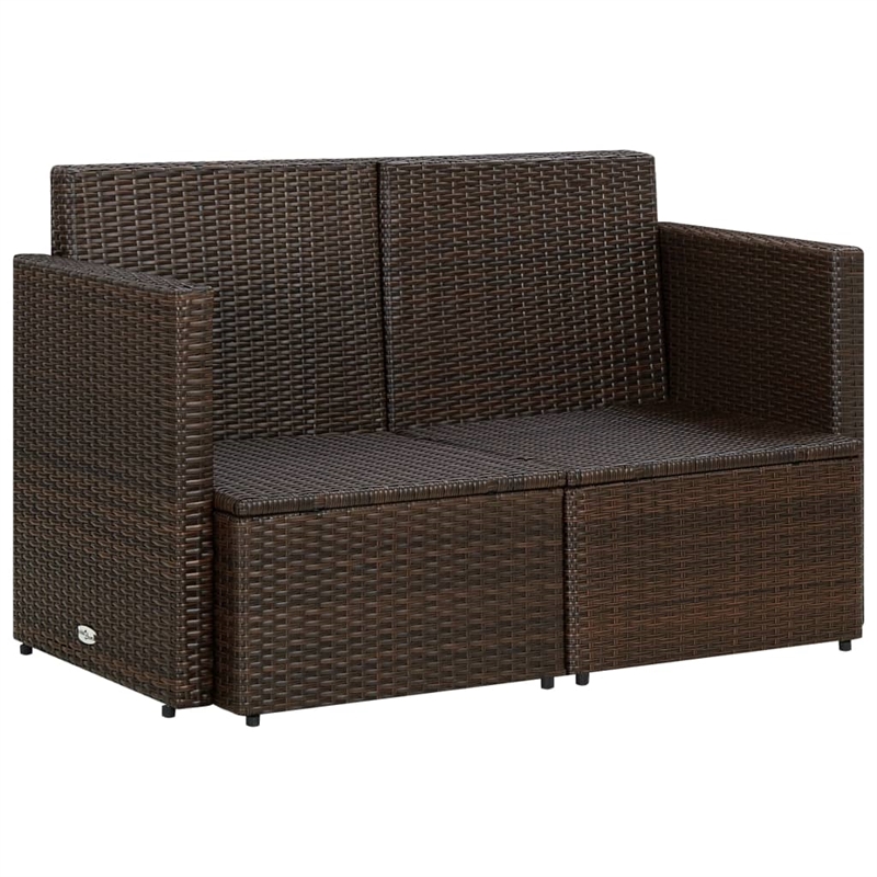 vidaXL 2-Seater PE Rattan & Steel & Foam & Polyester Sofa in Brown & Cream