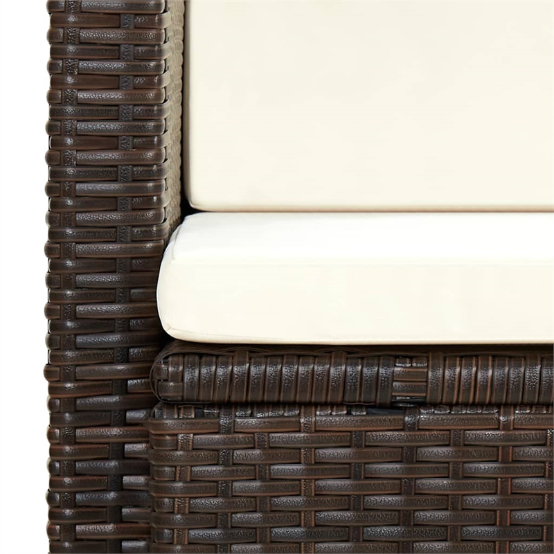 vidaXL 2-Seater PE Rattan & Steel & Foam & Polyester Sofa in Brown & Cream