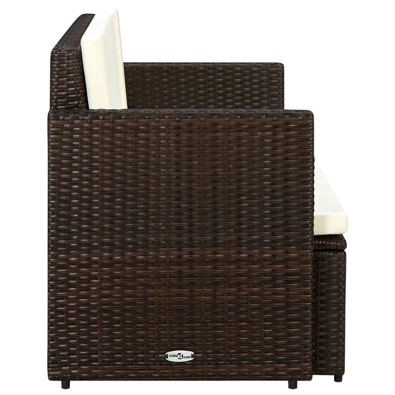 vidaXL 2-Seater PE Rattan & Steel & Foam & Polyester Sofa in Brown & Cream