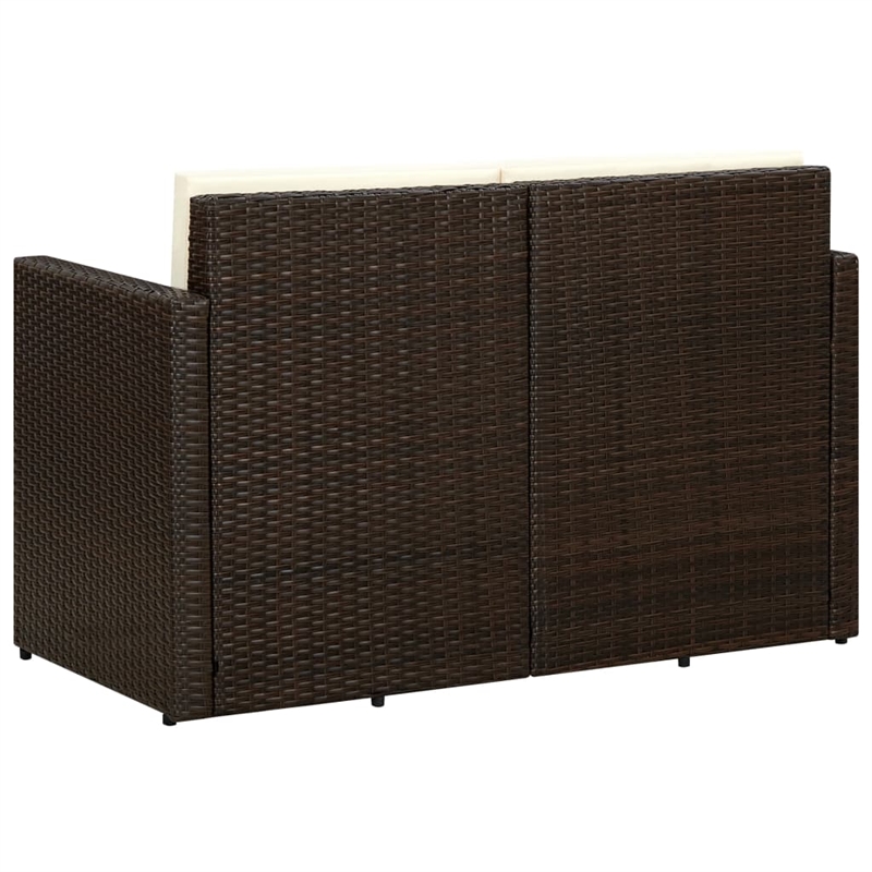 vidaXL 2-Seater PE Rattan & Steel & Foam & Polyester Sofa in Brown & Cream