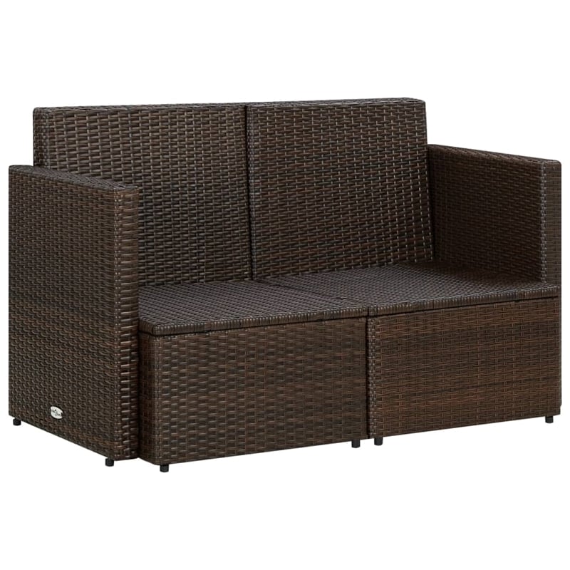vidaXL 2-Seater PE Rattan & Steel & Foam & Polyester Sofa in Brown & Cream