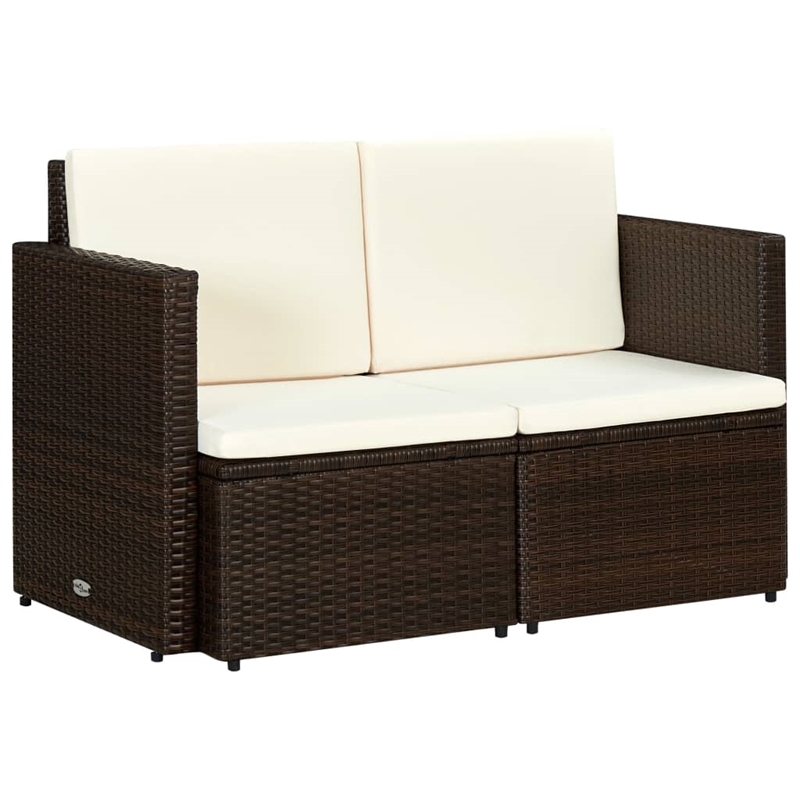 vidaXL 2-Seater PE Rattan & Steel & Foam & Polyester Sofa in Brown & Cream