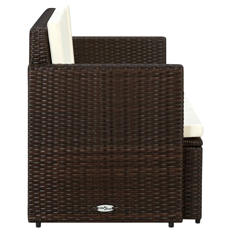 vidaXL 2-Seater PE Rattan & Steel & Foam & Polyester Sofa in Brown & Cream