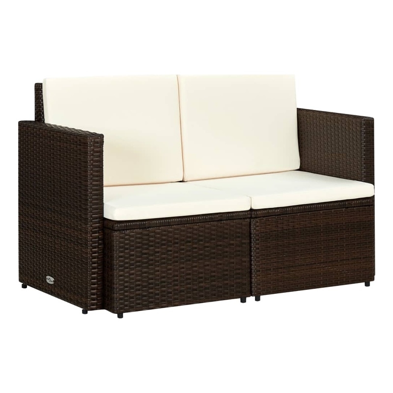 vidaXL 2-Seater PE Rattan & Steel & Foam & Polyester Sofa in Brown & Cream