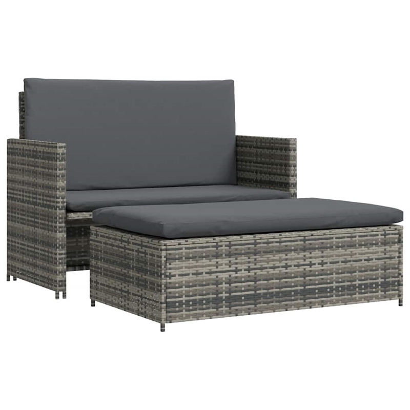 vidaXL 2-Seater Poly Rattan & Powder-Coated Steel & Polyester Sofa Set in Grey