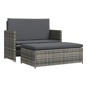 vidaXL 2-Seater Poly Rattan & Powder-Coated Steel & Polyester Sofa Set in Grey