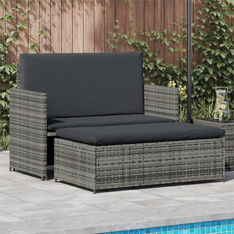 vidaXL 2-Seater Poly Rattan & Powder-Coated Steel & Polyester Sofa Set in Grey