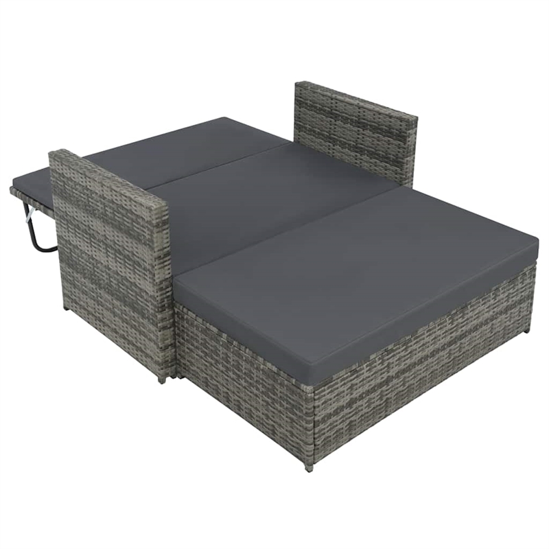 vidaXL 2-Seater Poly Rattan & Powder-Coated Steel & Polyester Sofa Set in Grey