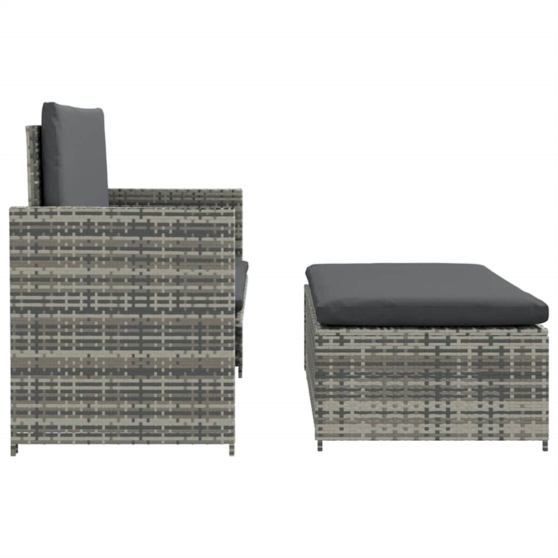 vidaXL 2-Seater Poly Rattan & Powder-Coated Steel & Polyester Sofa Set in Grey