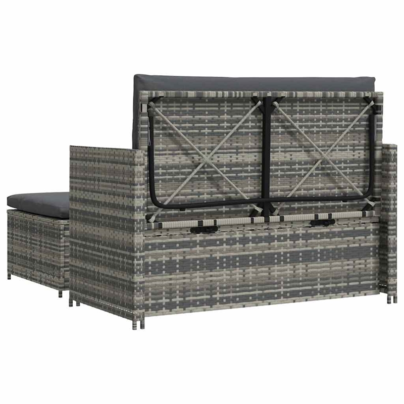 vidaXL 2-Seater Poly Rattan & Powder-Coated Steel & Polyester Sofa Set in Grey