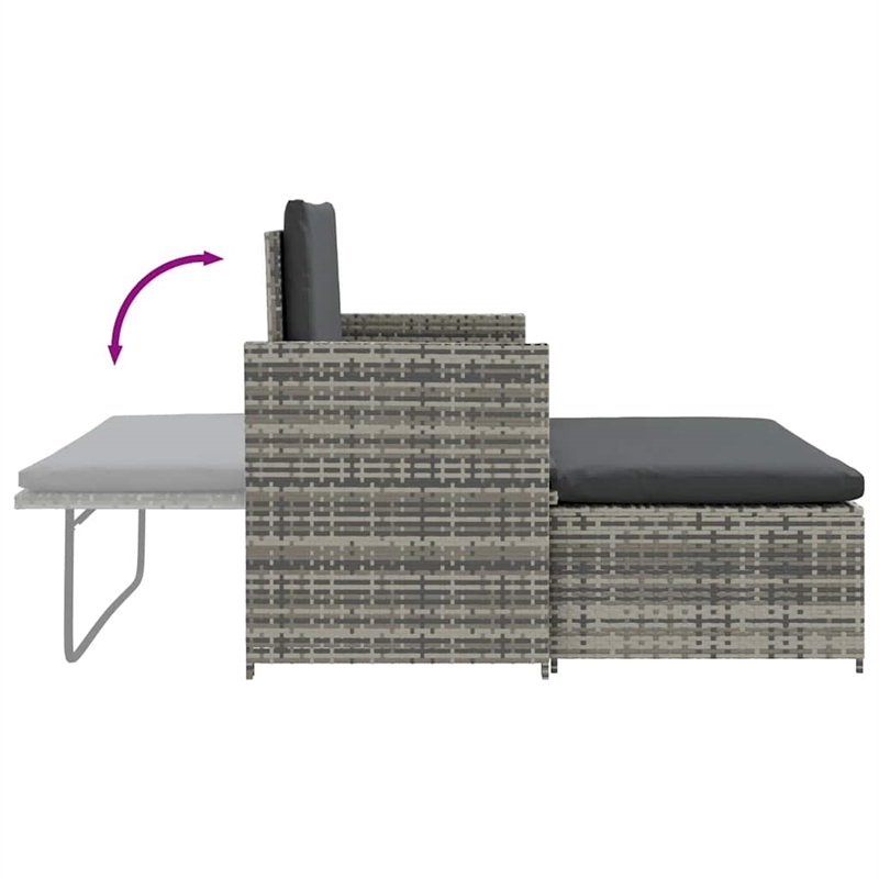 vidaXL 2-Seater Poly Rattan & Powder-Coated Steel & Polyester Sofa Set in Grey