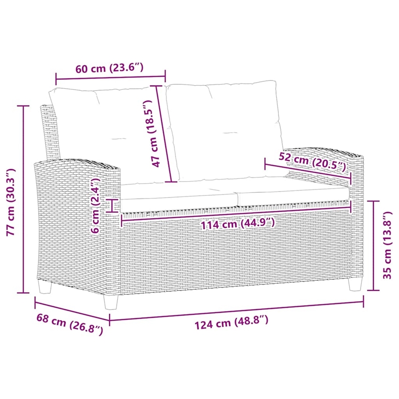 vidaXL Poly Rattan & Powder-Coated Steel & Polyester Garden Sofa in Mixed Grey