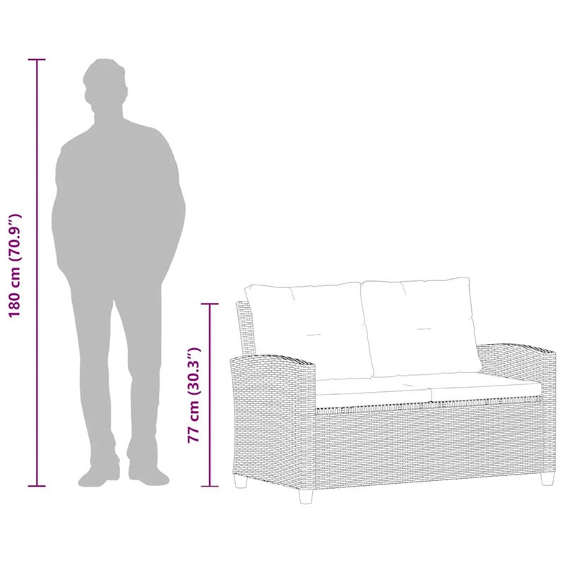 vidaXL Poly Rattan & Powder-Coated Steel & Polyester Garden Sofa in Mixed Grey