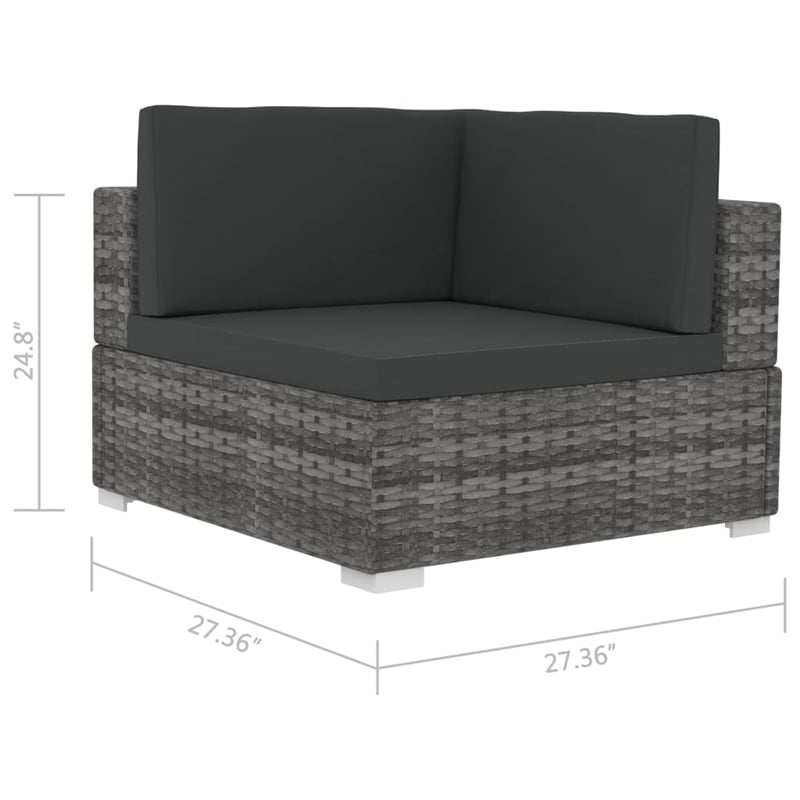 vidaXL Medium PE Rattan Patio Sofa With Dark Grey Cushions in Grey