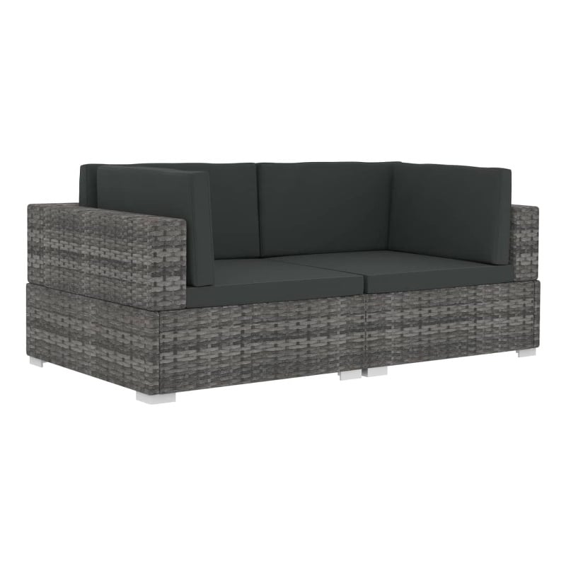vidaXL Medium PE Rattan Patio Sofa With Dark Grey Cushions in Grey