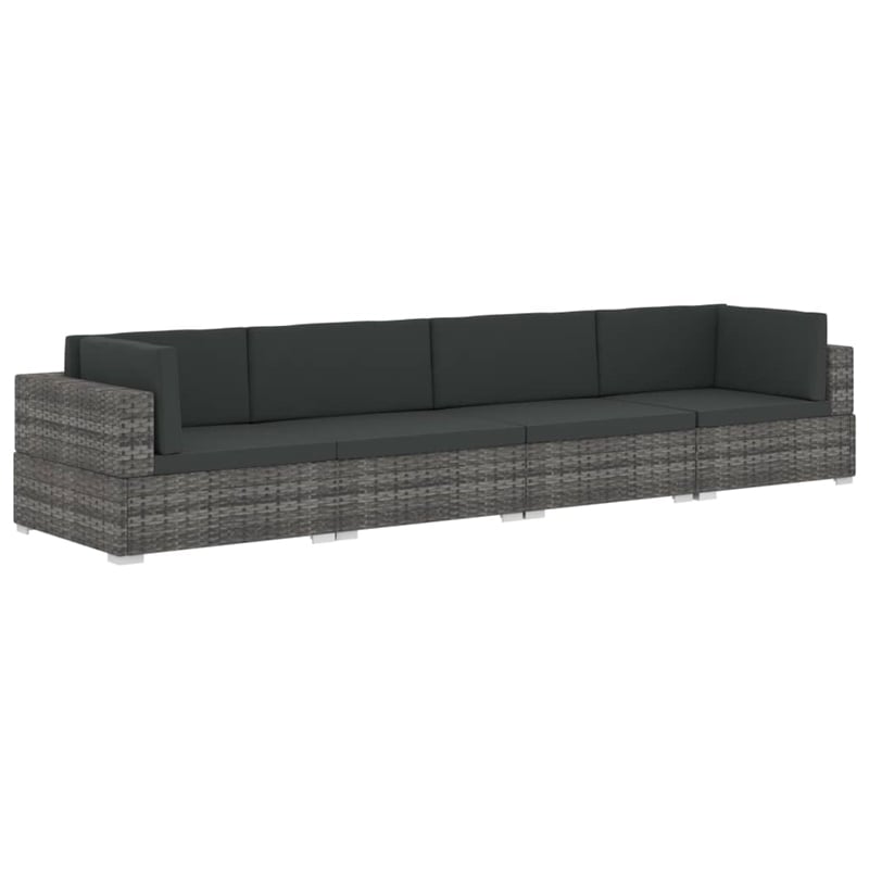 vidaXL Poly Rattan Patio Sofa With Dark Grey Cushions in Grey