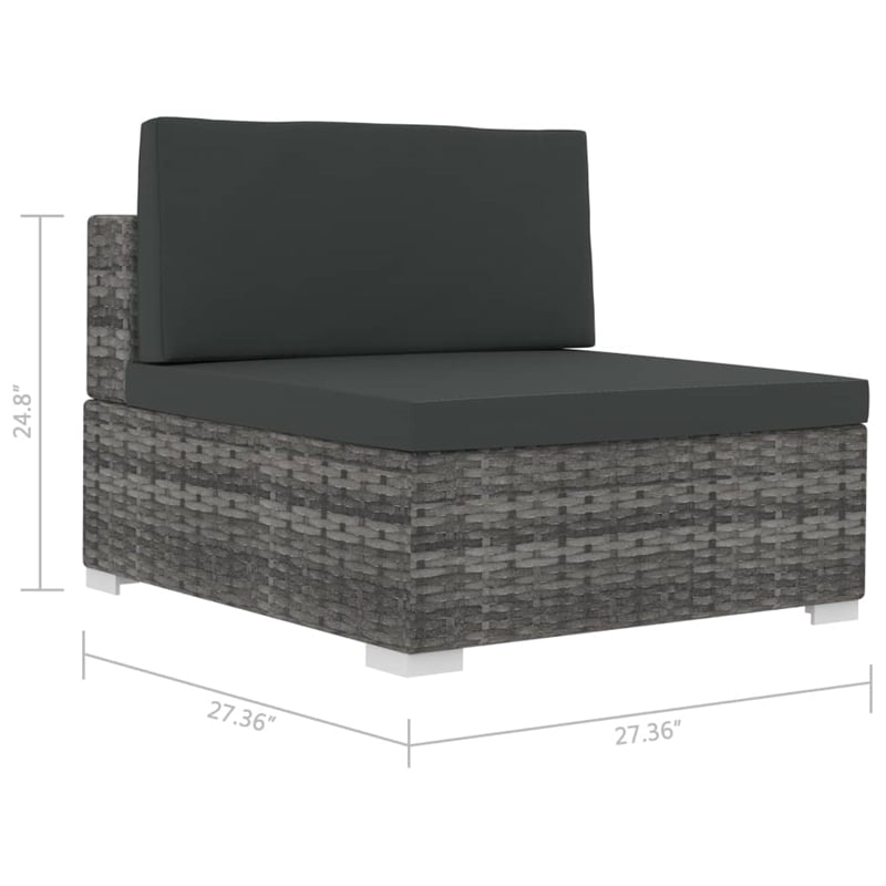 vidaXL Poly Rattan Patio Sofa With Dark Grey Cushions in Grey