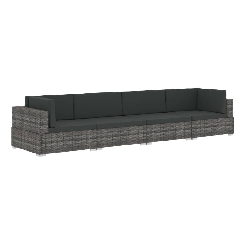 vidaXL Poly Rattan Patio Sofa With Dark Grey Cushions in Grey