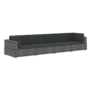 vidaXL Poly Rattan Patio Sofa With Dark Grey Cushions in Grey