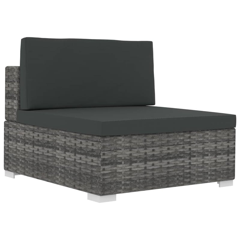 vidaXL Poly Rattan Patio Sofa With Dark Grey Cushions in Grey