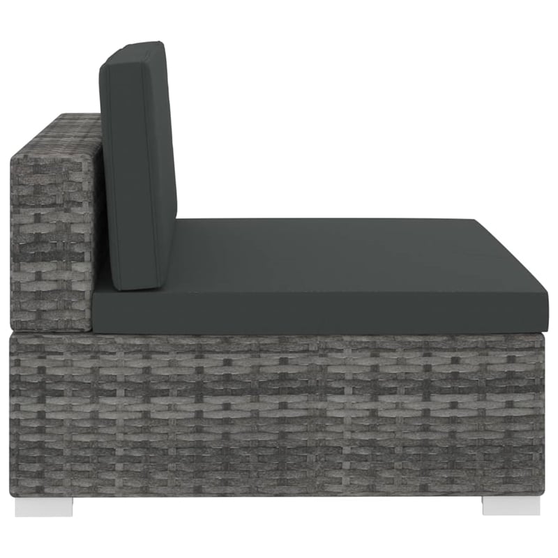 vidaXL Poly Rattan Patio Sofa With Dark Grey Cushions in Grey
