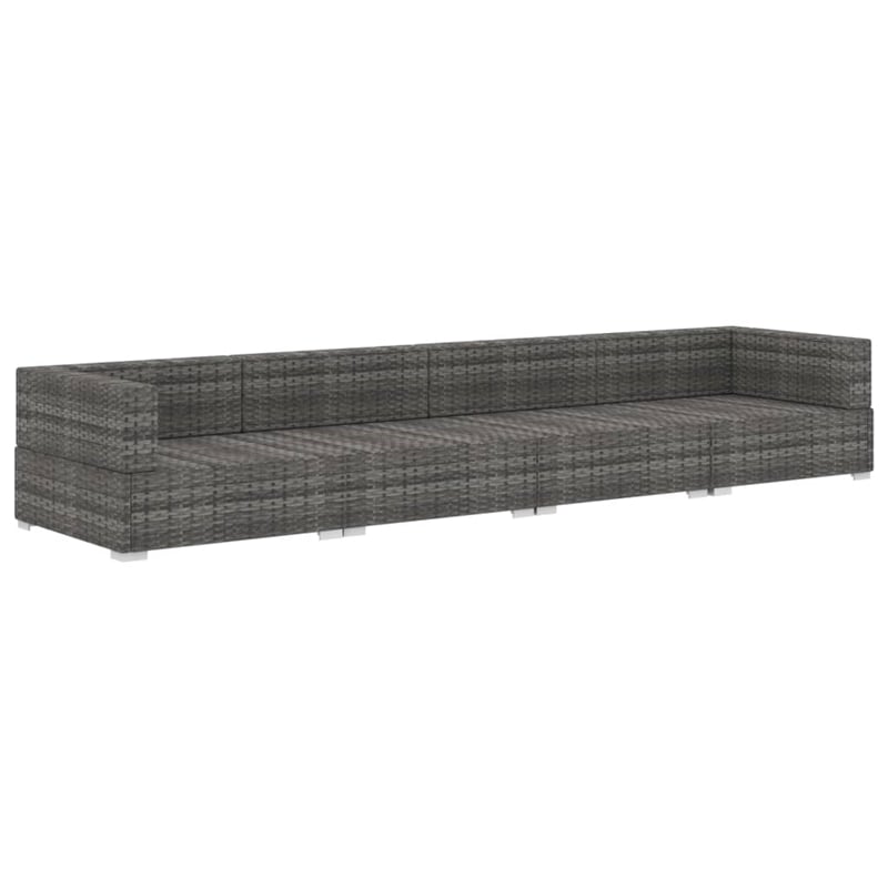 vidaXL Poly Rattan Patio Sofa With Dark Grey Cushions in Grey