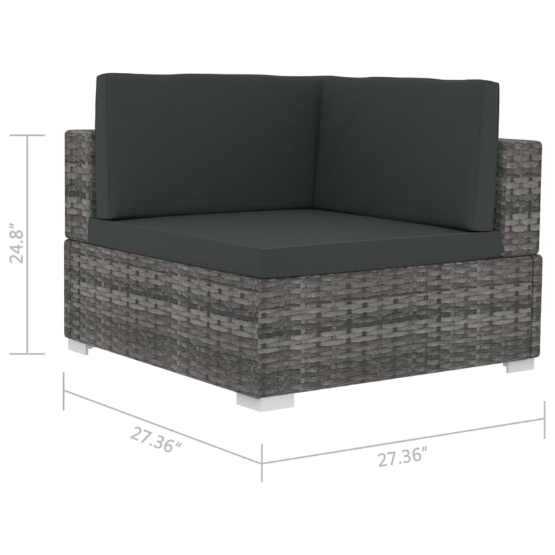 vidaXL Poly Rattan Patio Sofa With Dark Grey Cushions in Grey