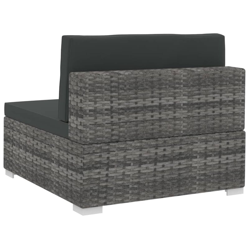 vidaXL Poly Rattan Patio Sofa With Dark Grey Cushions in Grey