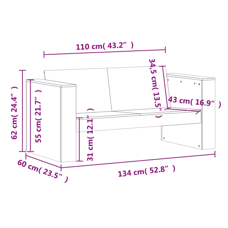 vidaXL 2-Seater Solid Douglas Wood Garden Sofa Durable in Natural Wood