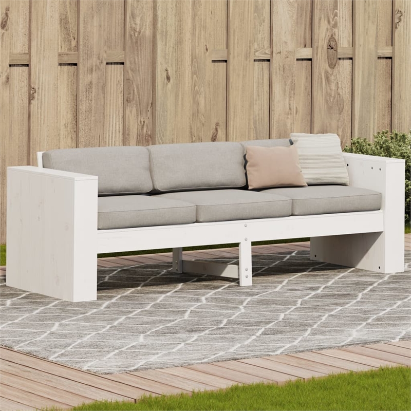 vidaXL 3-Seater Solid Pine Wood Garden Sofa Durable in White