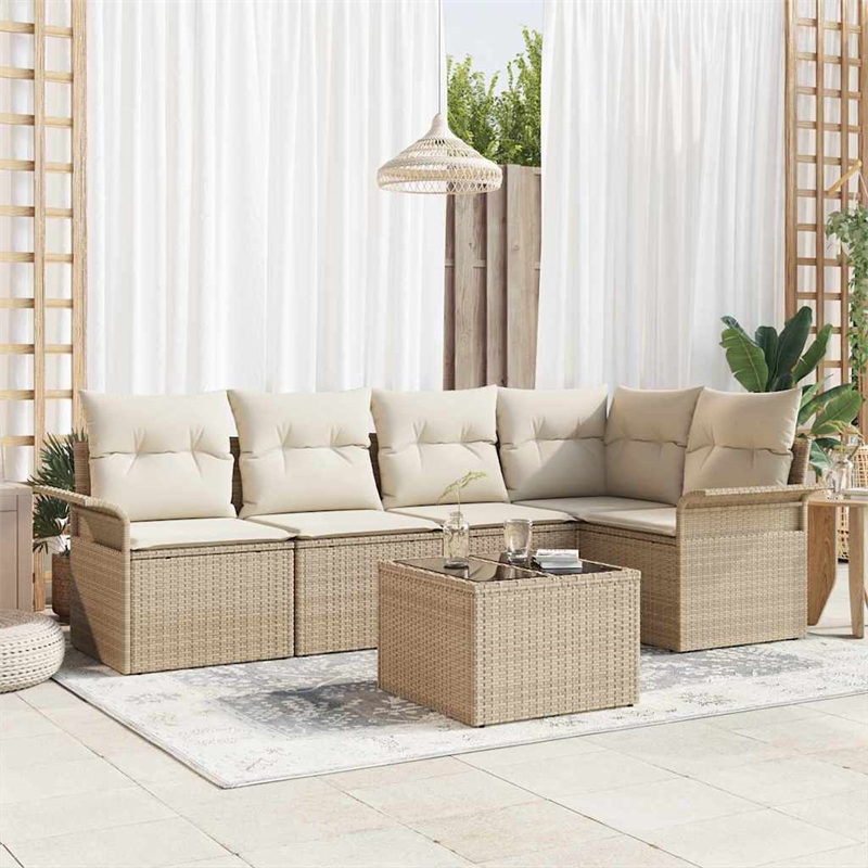 vidaXL 6 Piece Poly Rattan Garden Sofa Set With Cushions in Beige