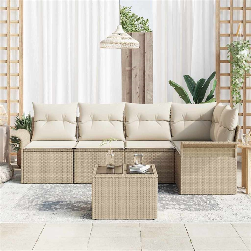 vidaXL 6 Piece Poly Rattan Garden Sofa Set With Cushions in Beige
