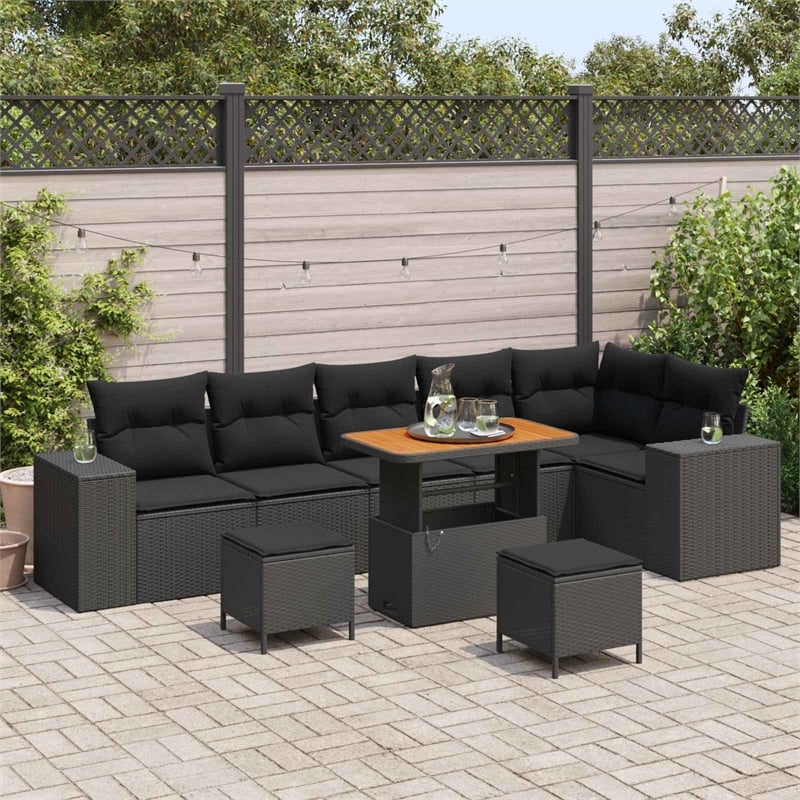 vidaXL 9 Pcs Poly Rattan Garden Sofa Set With Cushions in Black