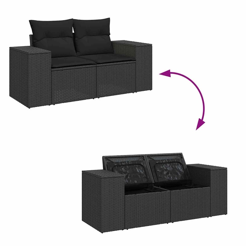 vidaXL 9 Pcs Poly Rattan Garden Sofa Set With Cushions in Black