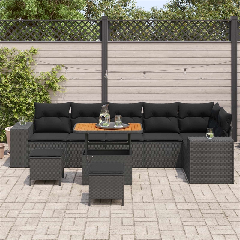 vidaXL 9 Pcs Poly Rattan Garden Sofa Set With Cushions in Black