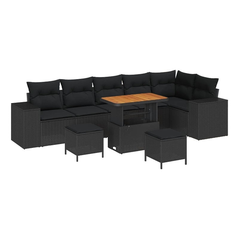 vidaXL 9 Pcs Poly Rattan Garden Sofa Set With Cushions in Black