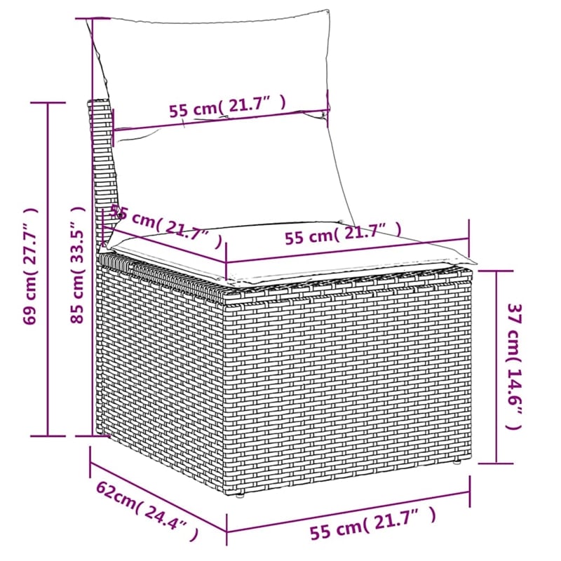 vidaXL Poly Rattan Garden Sofa in Gray