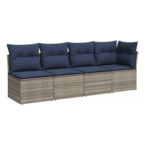 vidaXL Poly Rattan Garden Sofa With Cushions in Nay Blue/Gray Frame
