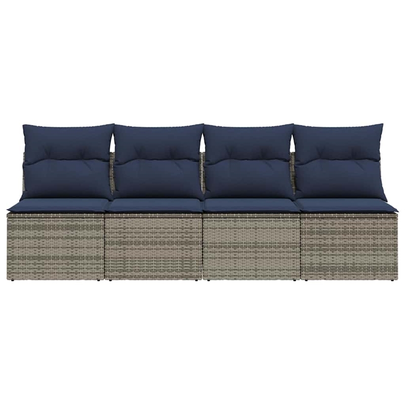 vidaXL Poly Rattan Garden Sofa With Cushions in Nay Blue/Gray Frame