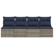 vidaXL Poly Rattan Garden Sofa With Cushions in Nay Blue/Gray Frame