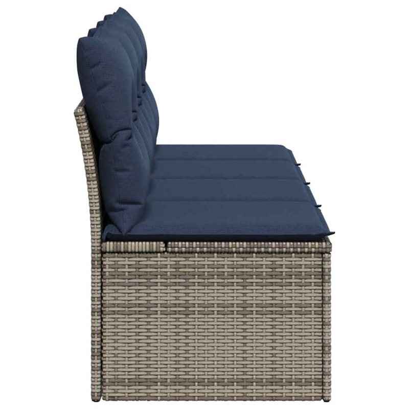 vidaXL Poly Rattan Garden Sofa With Cushions in Nay Blue/Gray Frame