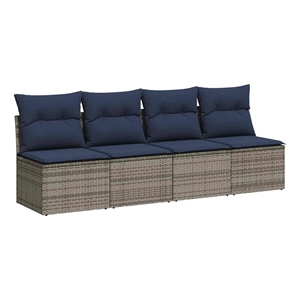 vidaXL Poly Rattan Garden Sofa With Cushions in Nay Blue/Gray Frame