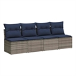 vidaXL Poly Rattan Garden Sofa With Cushions in Nay Blue/Gray Frame