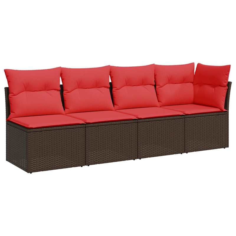 vidaXL Poly Rattan Garden Sofa With Cushions in Red/Brown Frame