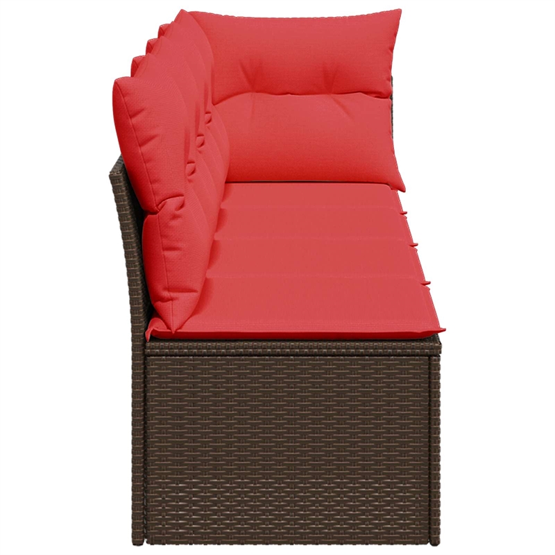 vidaXL Poly Rattan Garden Sofa With Cushions in Red/Brown Frame