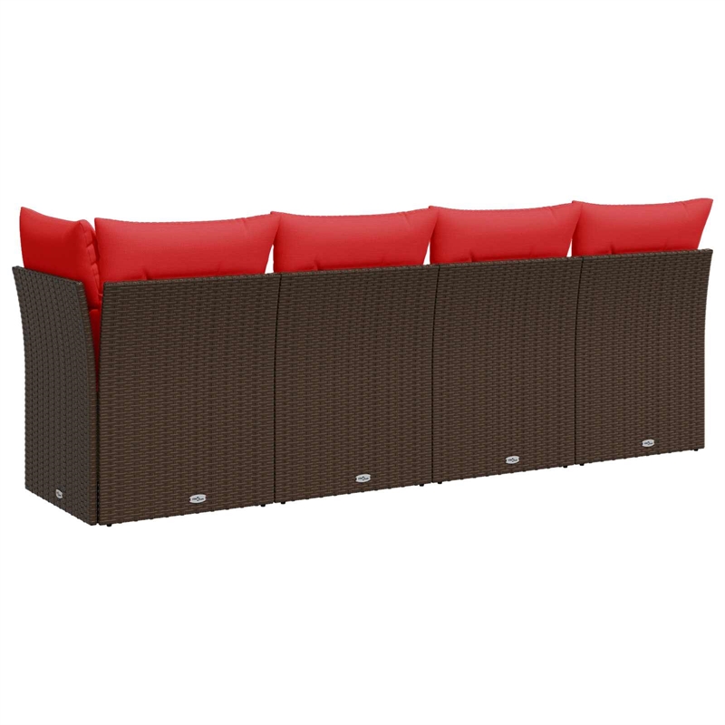 vidaXL Poly Rattan Garden Sofa With Cushions in Red/Brown Frame