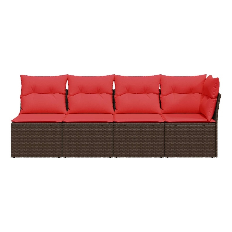 vidaXL Poly Rattan Garden Sofa With Cushions in Red/Brown Frame
