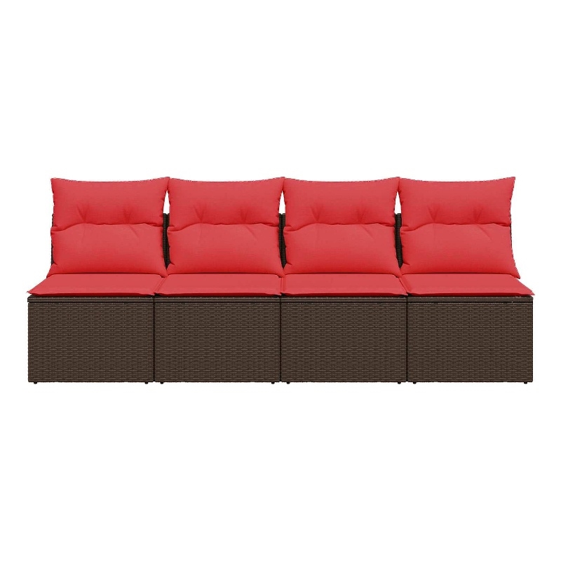 vidaXL Poly Rattan Garden Sofa With Cushions in Red/Brown Frame