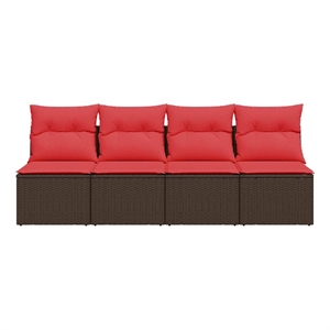 vidaXL Poly Rattan Garden Sofa With Cushions in Red/Brown Frame